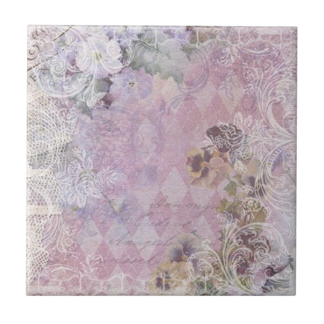 Azulejo De Cerámica Shabby Vintage Floral Tile (Frente)