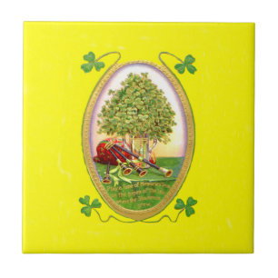 Azulejo De Cerámica Shamrock Bagpipes Gold Green