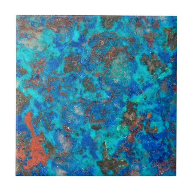 Azulejo De Cerámica Shattuckita azul con patrón (Frente)