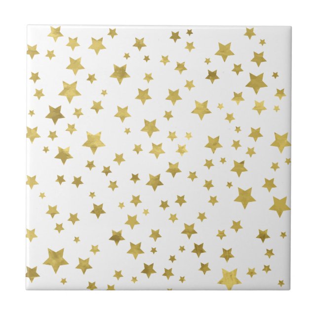 Azulejo De Cerámica Shimmery Goldstars Patrón de estrella dorada (Frente)