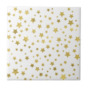 Azulejo De Cerámica Shimmery Goldstars, patrón estrella dorada