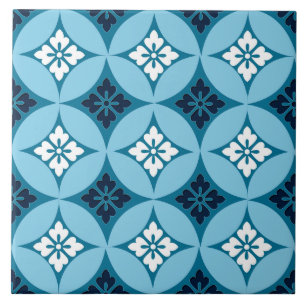 Azulejo De Cerámica Shippo con motivos florales, azul y blanco