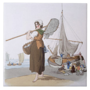 Azulejo De Cerámica Shrimper femenino, del "traje de Gran Bretaña",