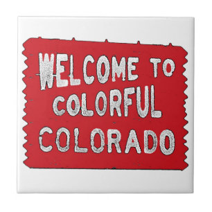 Azulejo De Cerámica Signo de bienvenida rojo colorido de Colorado