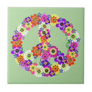 Azulejo De Cerámica Signo de paz floral