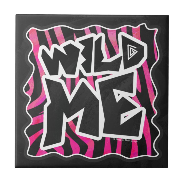 Azulejo De Cerámica Silhouette Black and Hot Pink Zebra (Frente)