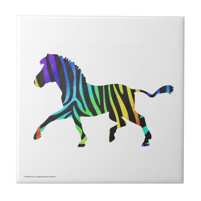 Azulejo De Cerámica Silhouette Zebra Black and Rainbow (Frente)