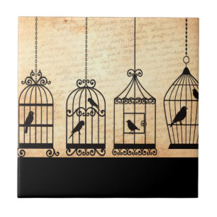 Azulejo De Cerámica Silhouettes de la jaula de aves