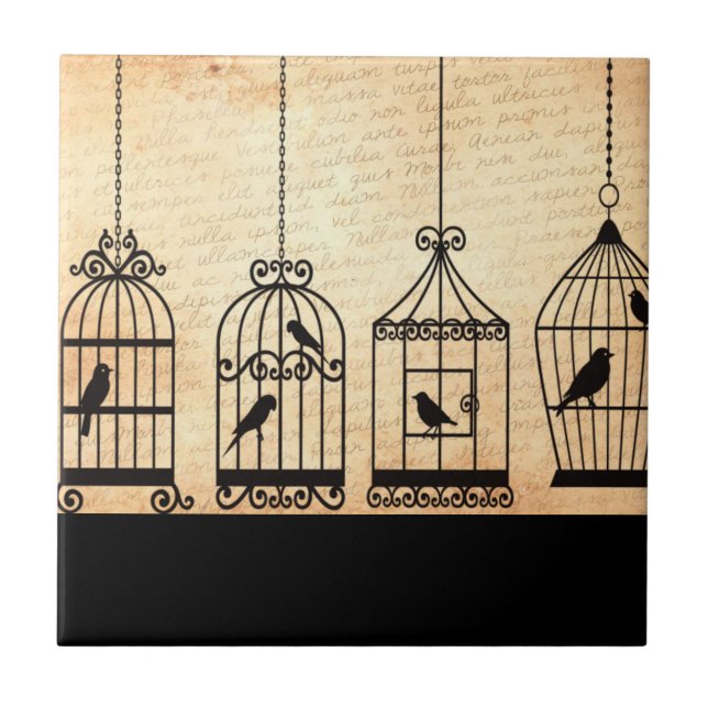 Azulejo De Cerámica Silhouettes de la jaula de aves (Frente)