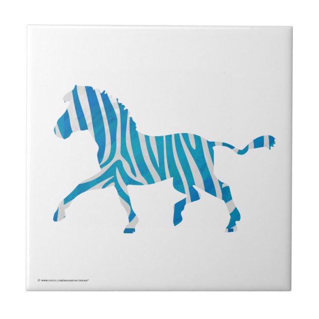 Azulejo De Cerámica Silueta de cebra azul y blanco (Frente)