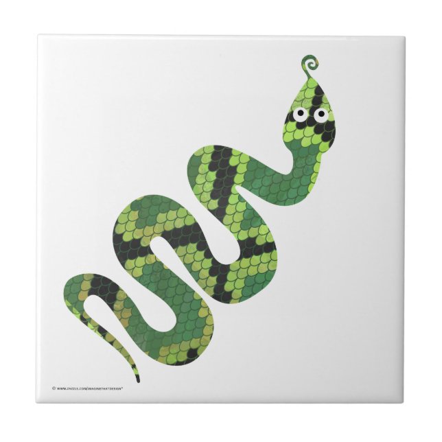 Azulejo De Cerámica Silueta de impresión verde y negro de serpiente (Frente)