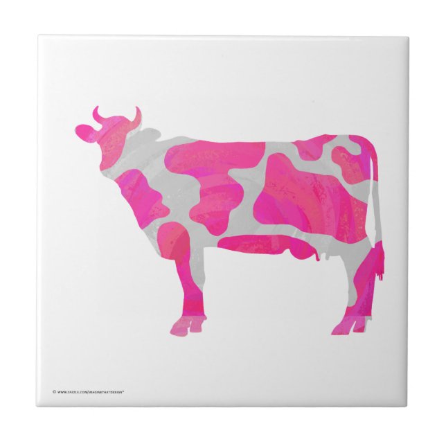 Azulejo De Cerámica Silueta rosa y blanco de vaca (Frente)