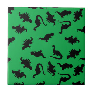 Azulejo De Cerámica Siluetas de dinosaurios sobre fondo verde Patrón