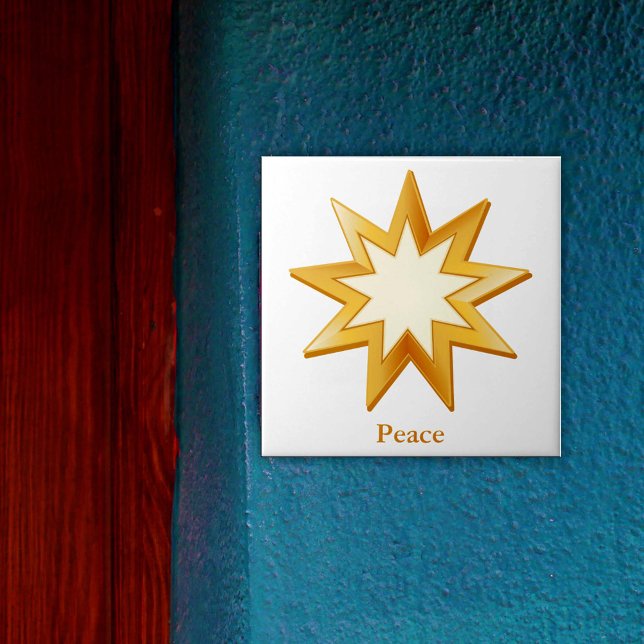 Azulejo De Cerámica Símbolo bahaí mosaico cerámico (Gold nine pointed star, symbol of the Baha’i faith. You can customize text.)