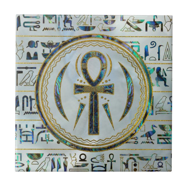 Azulejo De Cerámica Símbolo cruzado de Ankh del egipcio de Shell del (Frente)