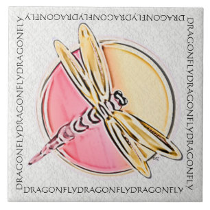 Azulejo De Cerámica Símbolo de libélula rosa