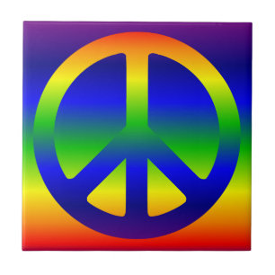 Azulejo De Cerámica Símbolo de paz arcoíris funky
