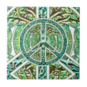 Azulejo De Cerámica Símbolo de paz, Yin Yang, árbol de la vida en