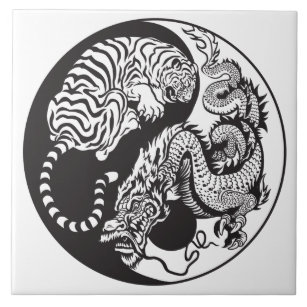 Azulejo De Cerámica símbolo de yang del yin del dragón y del tigre