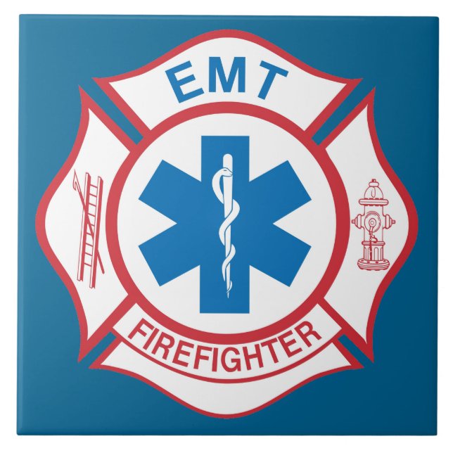 Azulejo De Cerámica Símbolo del bombero de EMT (Frente)