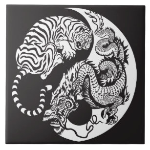 Azulejo De Cerámica símbolo dragón y tigre yin yang