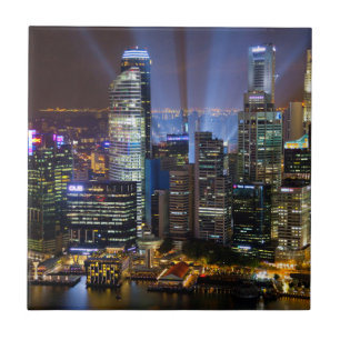 Azulejo De Cerámica Singapur downtown ciudad por la noche