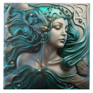 Azulejo de cerámica Sirena con efecto 3D de bronce