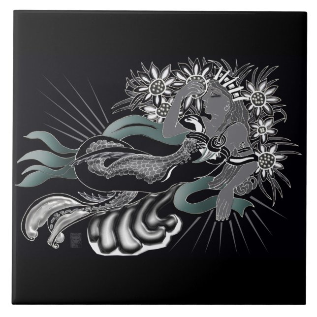 Azulejo De Cerámica sirena del nouveau (Frente)