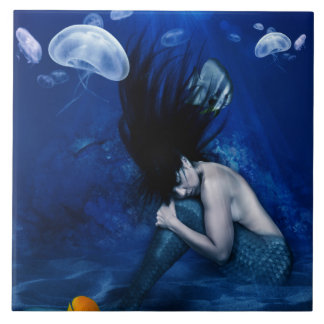 Azulejo De Cerámica Sirena durmiendo en la parte inferior del océano