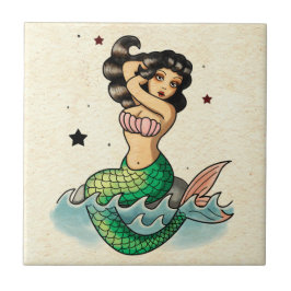Azulejo De Cerámica Sirena hermosa de la escuela vieja