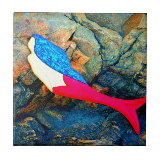 Azulejo De Cerámica sirena roja y azul (Frente)