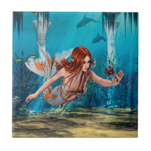 Azulejo De Cerámica Sirena y lirio de mar