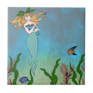 Azulejo De Cerámica Sirena y sello