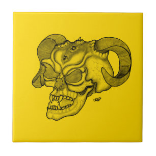 Azulejo De Cerámica Skull Devil Head Black and Yellow Design