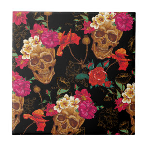 Azulejo De Cerámica Skulls florales