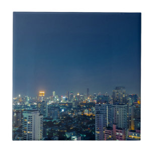 Azulejo De Cerámica Skyline de Bangkok con panorama nocturno