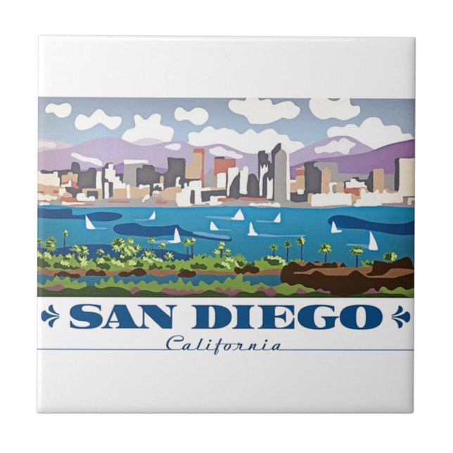 Azulejo De Cerámica Skyline de San Diego (Frente)