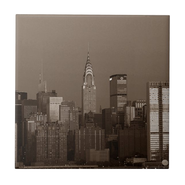 Azulejo De Cerámica Skyline Sepia New York (Frente)