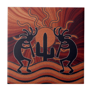 Azulejo De Cerámica Sol Desierto Cactus Suroeste Kokopelli Tile Cerámi