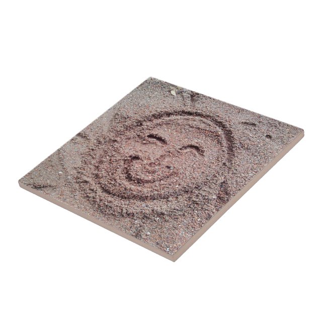 Azulejo De Cerámica Sol sonriente, emoticono de arena, Emoji de verano (Lado)