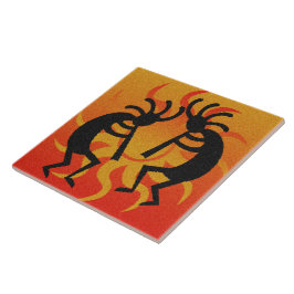 Azulejo De Cerámica Sol tribal de diseño del suroeste negro y naranja