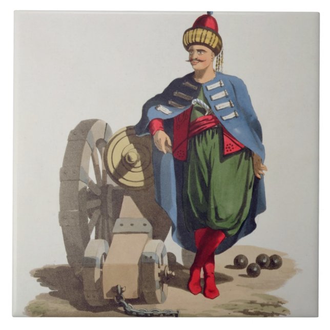 Azulejo De Cerámica Soldado turco, de los 'trajes del diverso nacional (Frente)