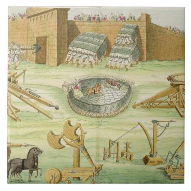 Azulejo De Cerámica Soldados romanos que sitian una ciudad, placa 23B, (Frente)