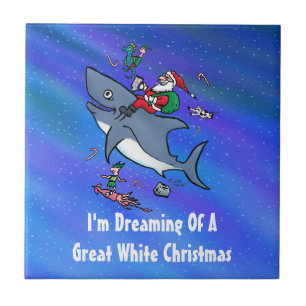 Azulejo De Cerámica Soñando Con Un Gran Navidad Tiburón Blanco
