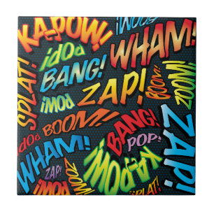 Azulejo De Cerámica Sonidos divertidos de arte pop de cómics retro