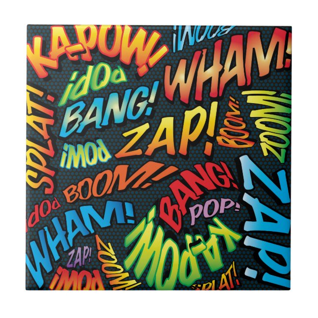 Azulejo De Cerámica Sonidos divertidos de arte pop de cómics retro (Frente)
