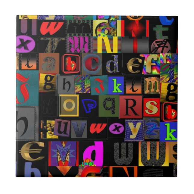 Azulejo De Cerámica Sopa de alfabeto, diseño de letras de mosaico, col (Frente)