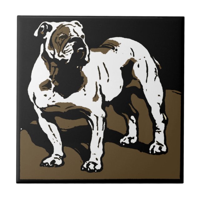 Azulejo De Cerámica Sorprendente Bulldog de la Pascua Animal Woodcut e (Frente)