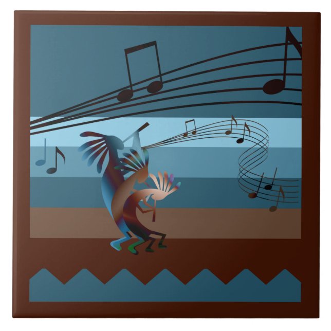 Azulejo De Cerámica Southwest Kokopelli Music Large Tile (Frente)