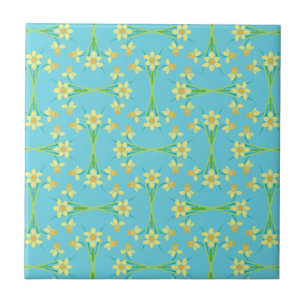Azulejo De Cerámica Spring Sunshine Daffodils Sky Blue Ceramic Tile